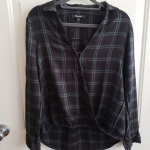 Long sleeve wrap-style button-down